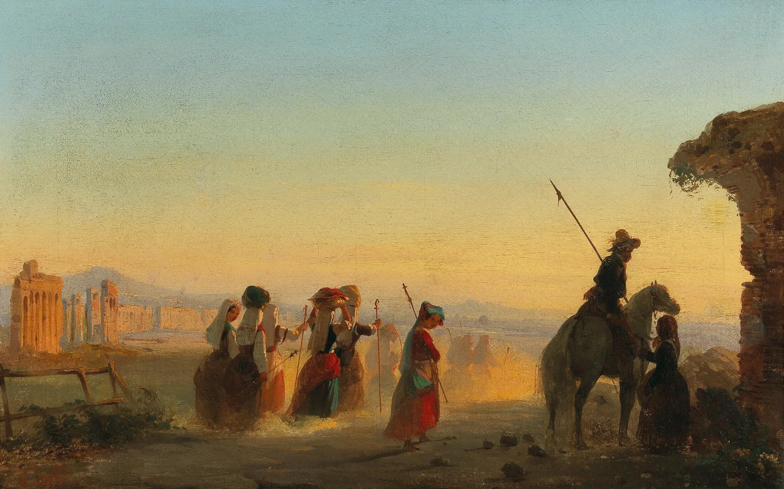 Rome The Via Appia At Dawn Wall Art by Ippolito Caffi - Canvas Print