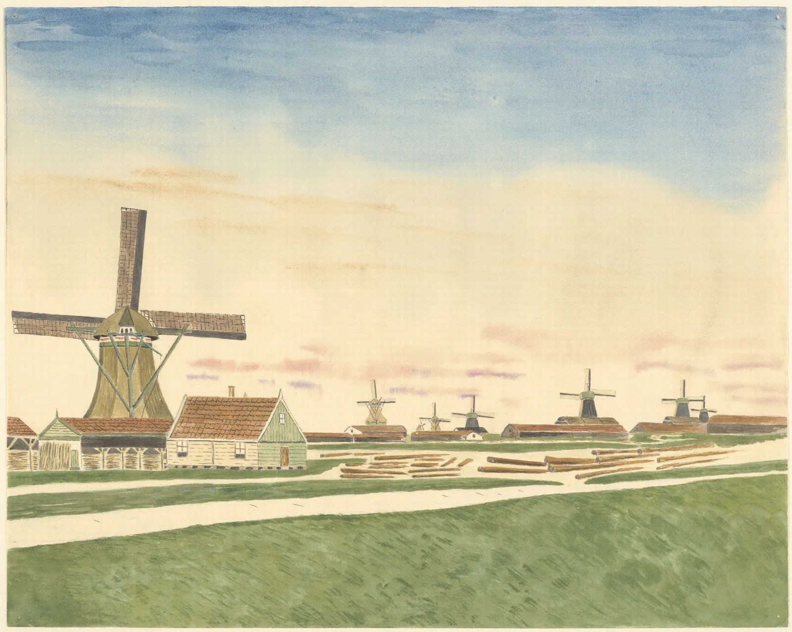 Molens Houtzaagmolen Het Jonge Schaap Westzaandam Wall Art by Johannes Nicolaas Eijman - Canvas Print