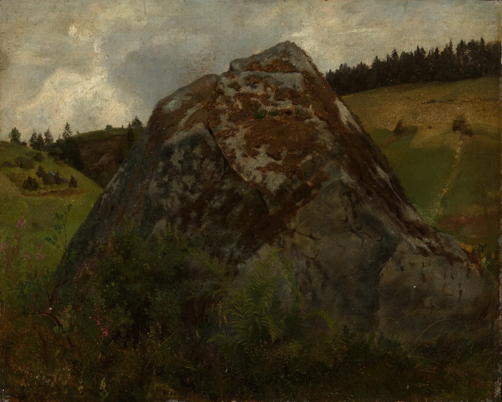 Felsblock In Einem Wiesental Wall Art by Hans Thoma - Canvas Print