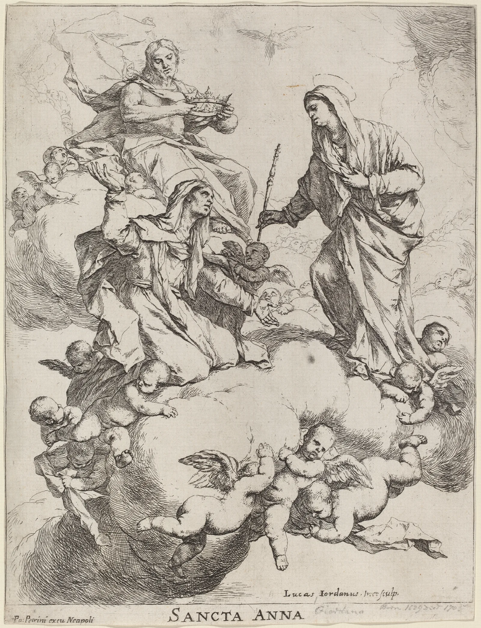 Saint Anne Received By The Virgin And Christ Wall Art by Luca Giordano - Canvas Print