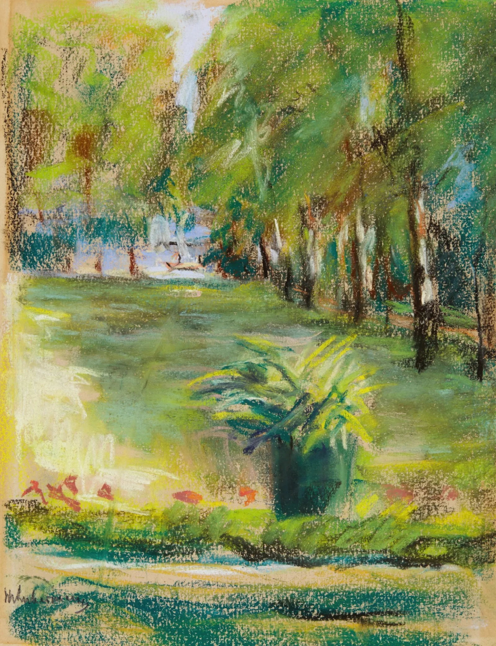 The Artists Garden Seen To The East From The Terrace With A View Of The Birch Avenue And The Wannsee Wall Art by Max Liebermann - Canvas Print