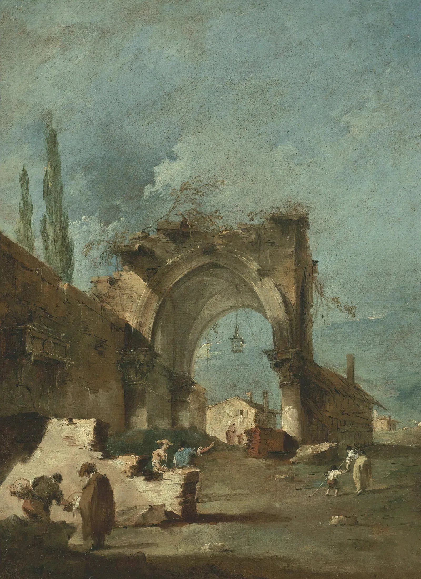 A Capriccio Of Buildings With Figures By A Ruined Arch Wall Art by Francesco Guardi - Canvas Print
