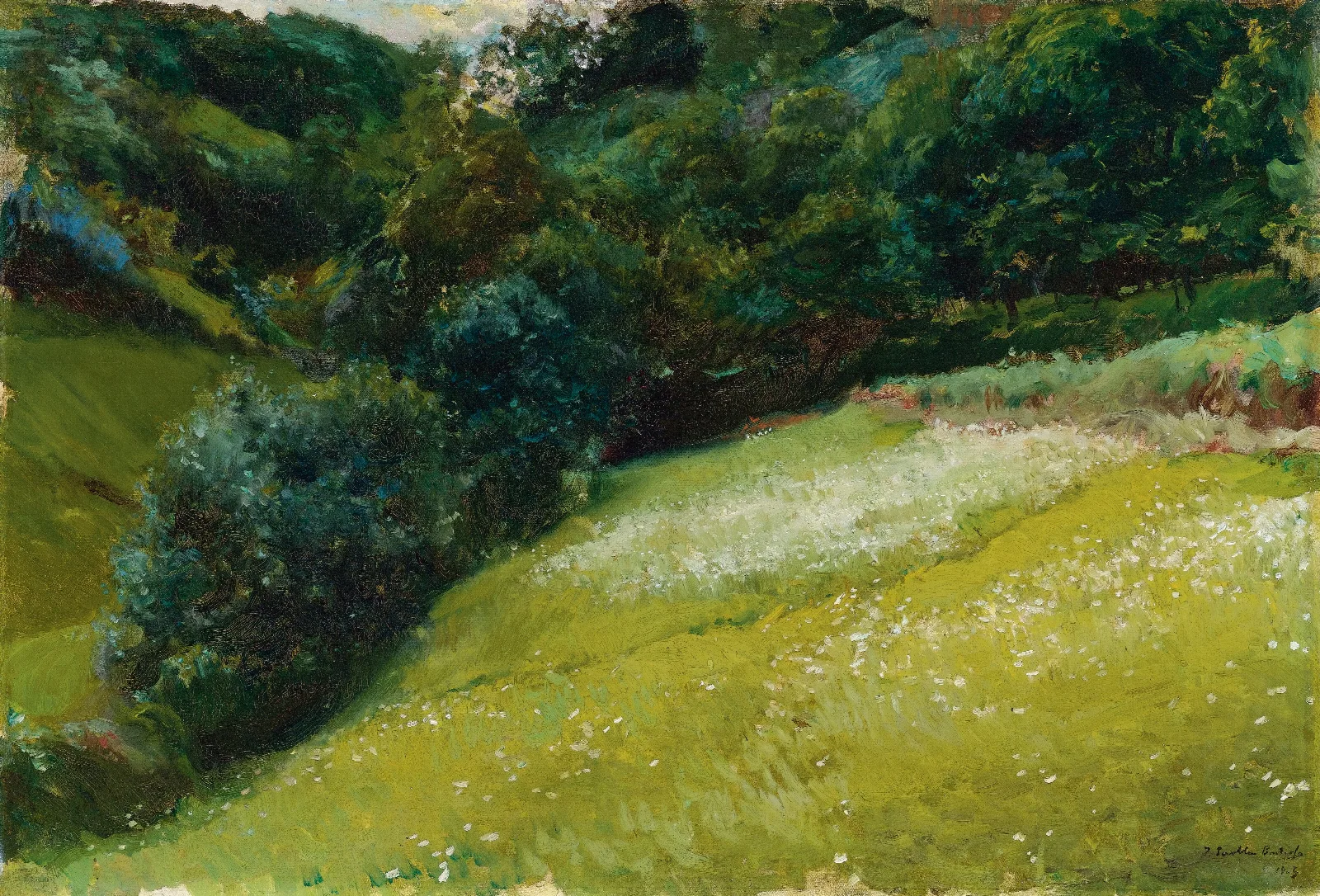 Prado De Asturias San Esteban De Pravia Field In Asturias San Esteban De Pravia Wall Art by Joaquín Sorolla - Canvas Print