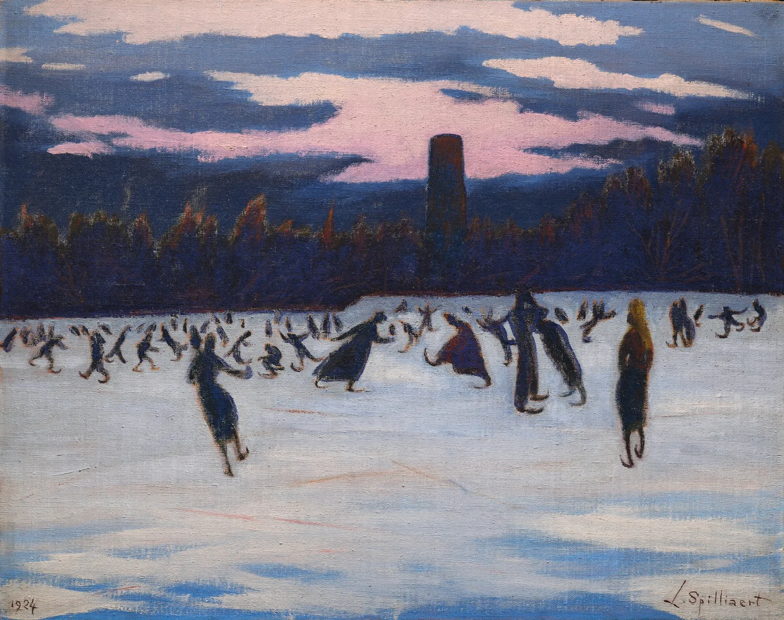 Les Patineurs Au Parc Marie Henriette Ostende Wall Art by Léon Spilliaert - Canvas Print
