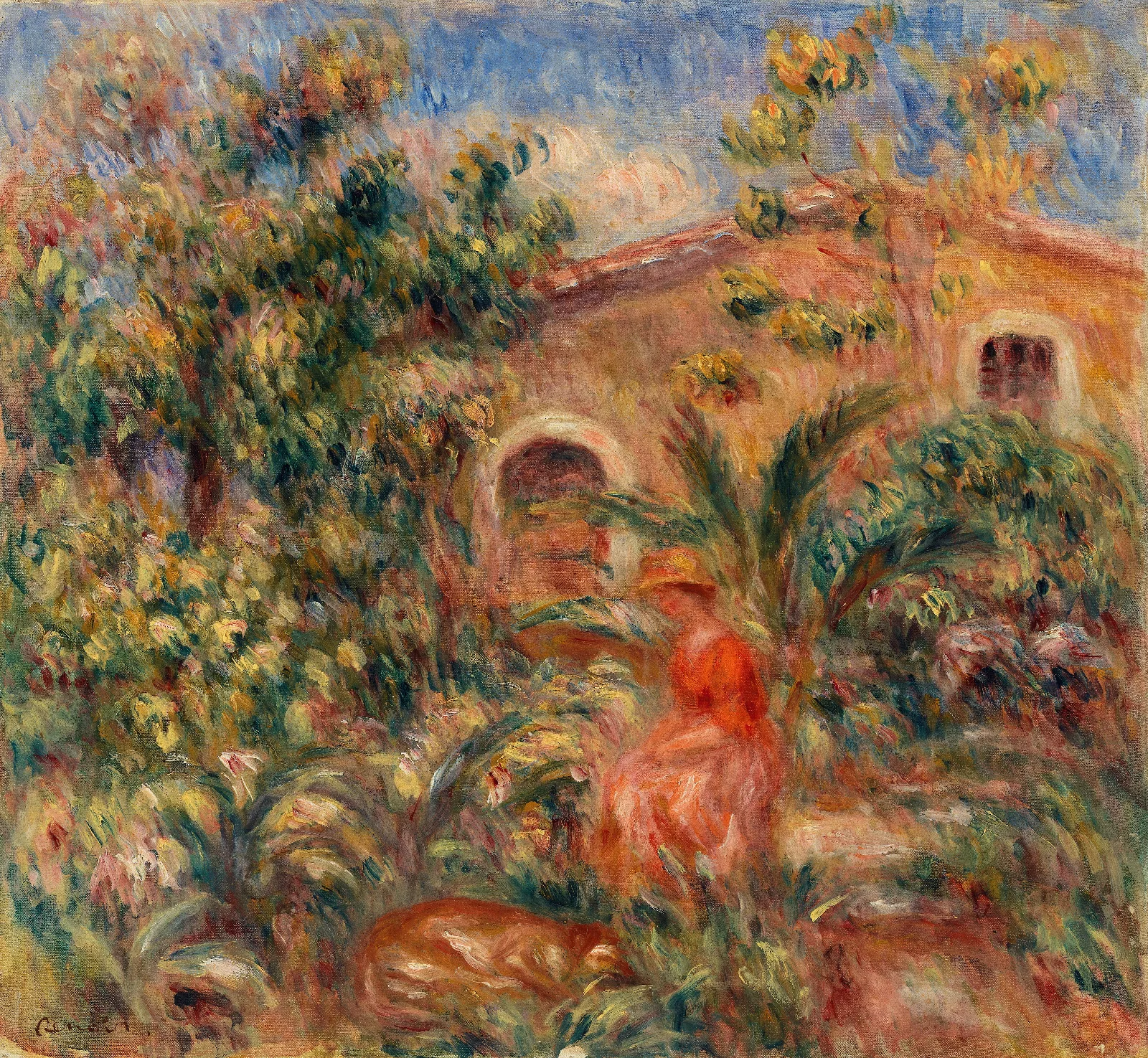 Landscape With Woman And Dog Femme Et Chien Dans Un Paysage Wall Art by Pierre-Auguste Renoir - Canvas Print