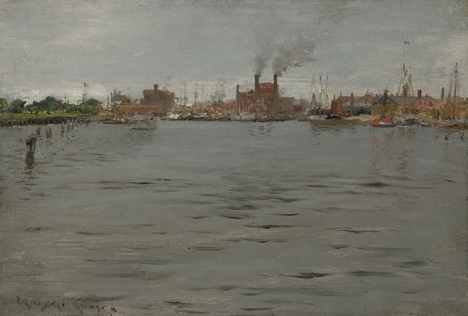 Harbor Scene Brooklyn Docks Wall Art by William Merritt Chase - Canvas Print
