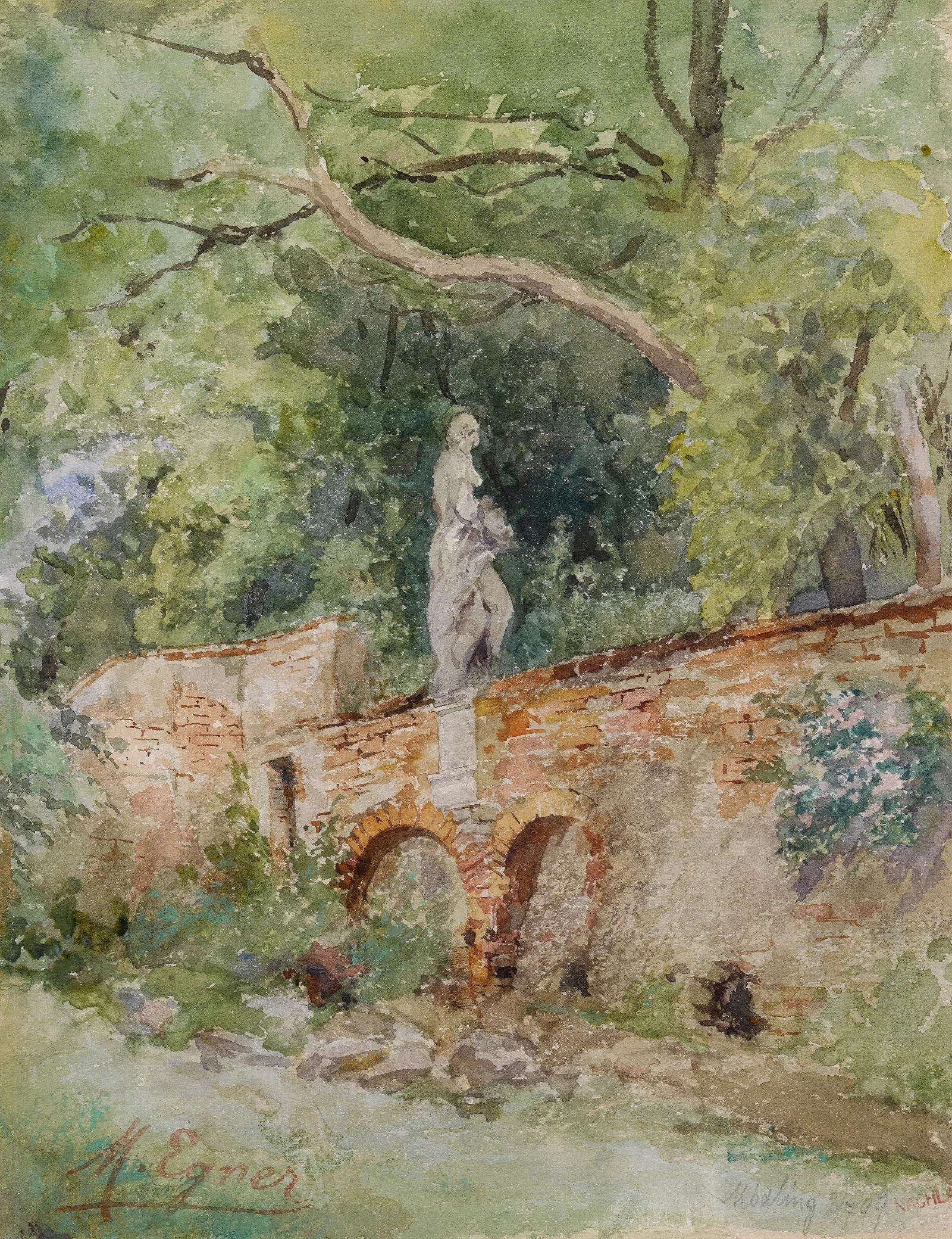 Ziegelbrucke Mit Einer Steinfigur Modling Wall Art by Marie Egner - Canvas Print