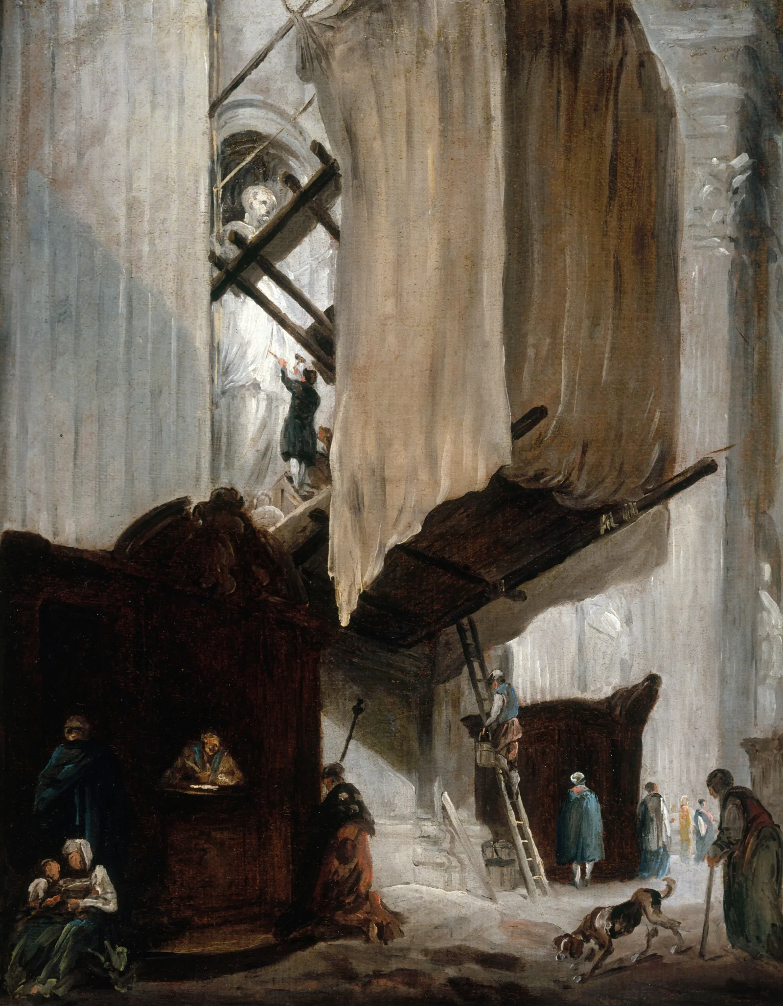 Sculpteur Travaillant A La Statue Dun Saint A Saint Pierre De Rome Wall Art by Hubert Robert - Canvas Print