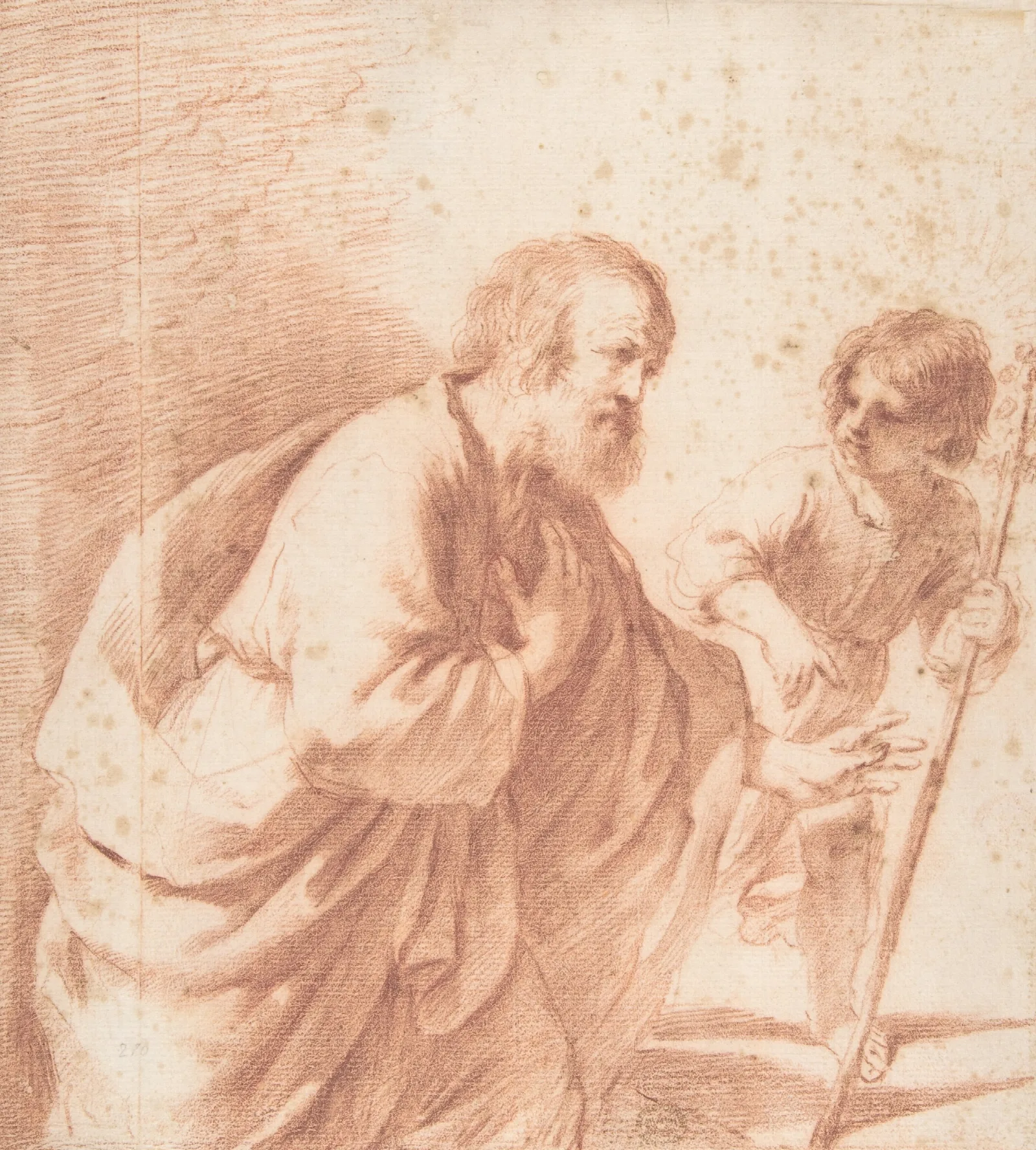 Saint Joseph Seen With His Flowering Staff Which Is Held By The Christ Child Wall Art by Guercino - Canvas Print