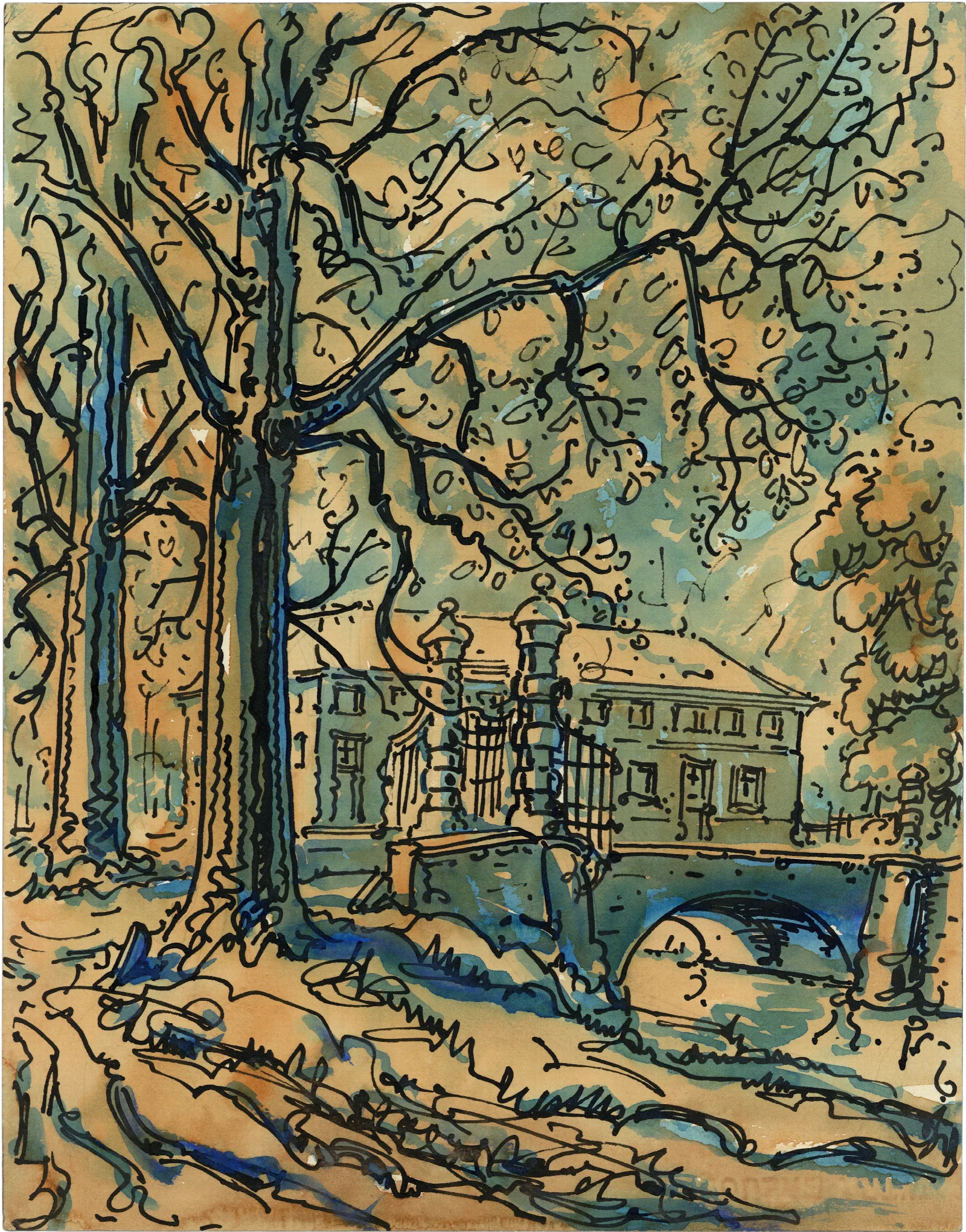 Landhuis Met Gracht En Bomen Wall Art by Alfred Ost - Canvas Print