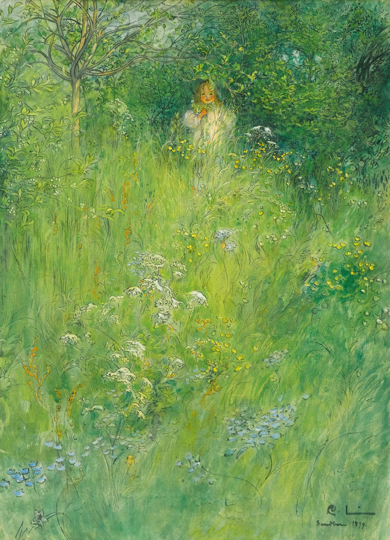 A Fairy Kersti In The Meadow Wall Art by Carl Larsson - Canvas Print