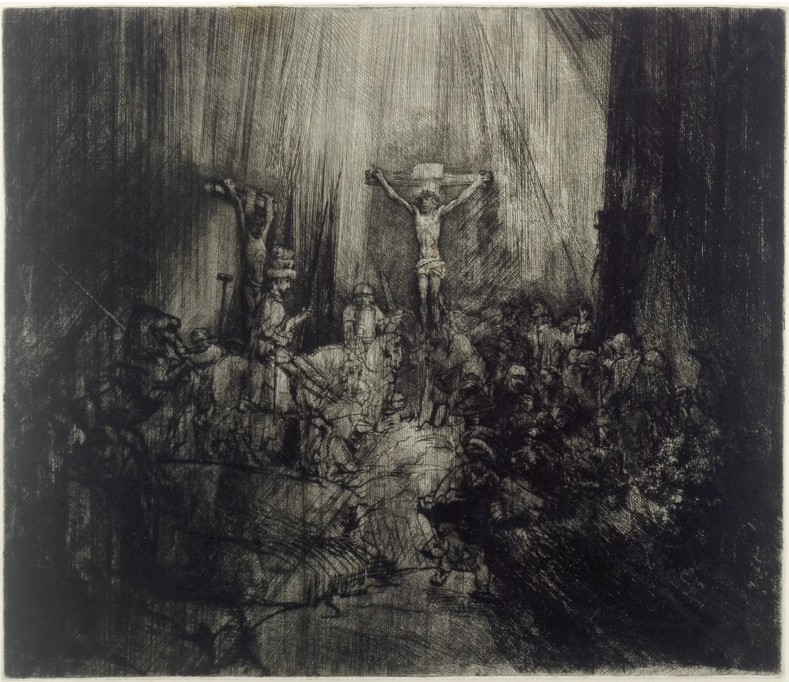 Christ Crucified Between The Two Thieves The Three Crosses 3 Wall Art by Rembrandt van Rijn - Canvas Print