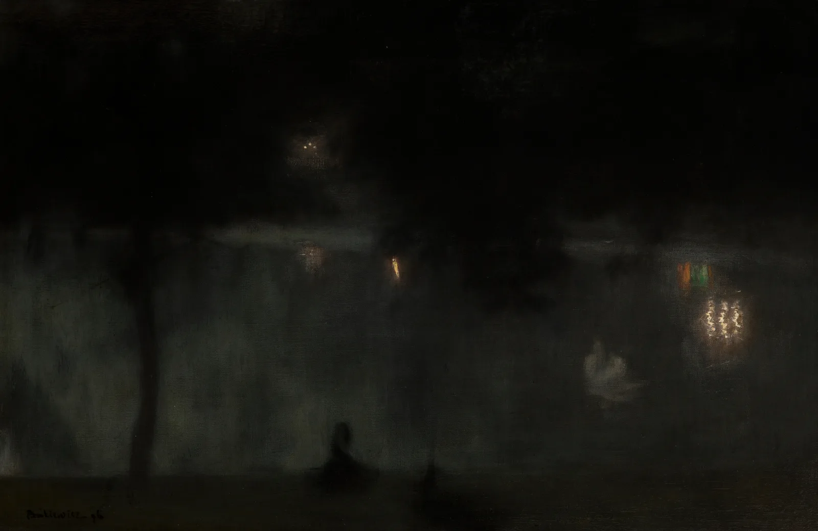Swans In The Saski Garden At Night Wall Art by Józef Pankiewicz - Canvas Print