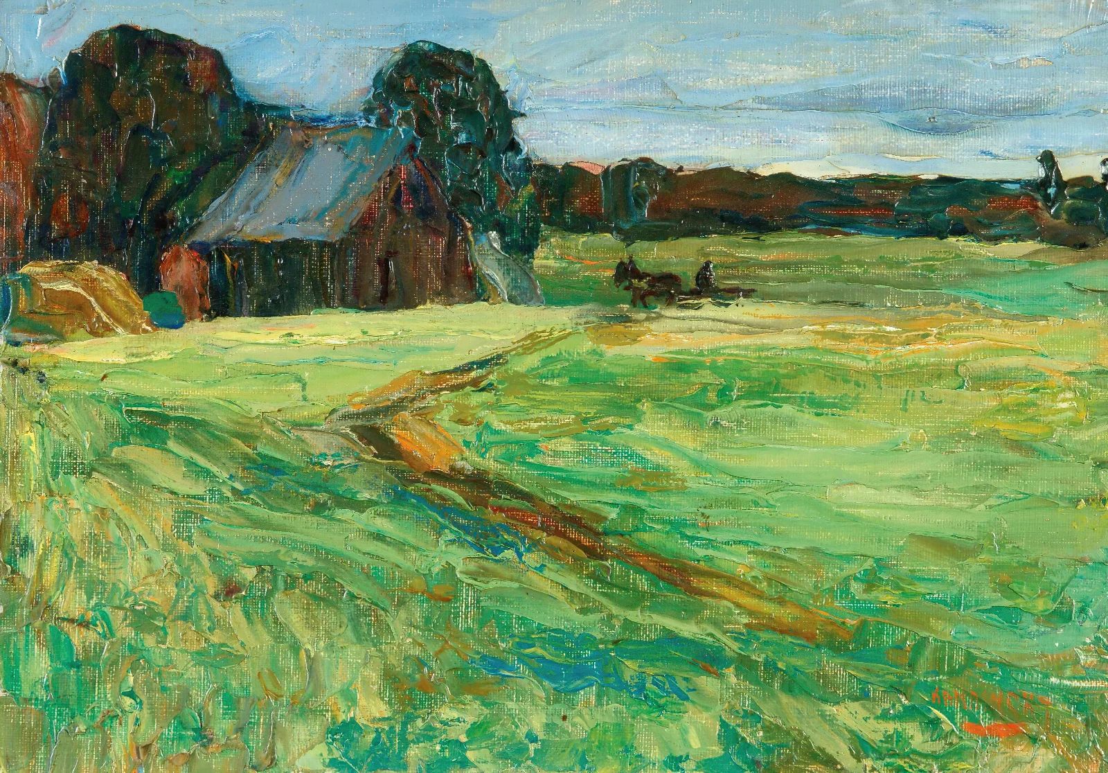 Vasilevskoe Barn With Pony Wall Art by Wassily Kandinsky - Canvas Print