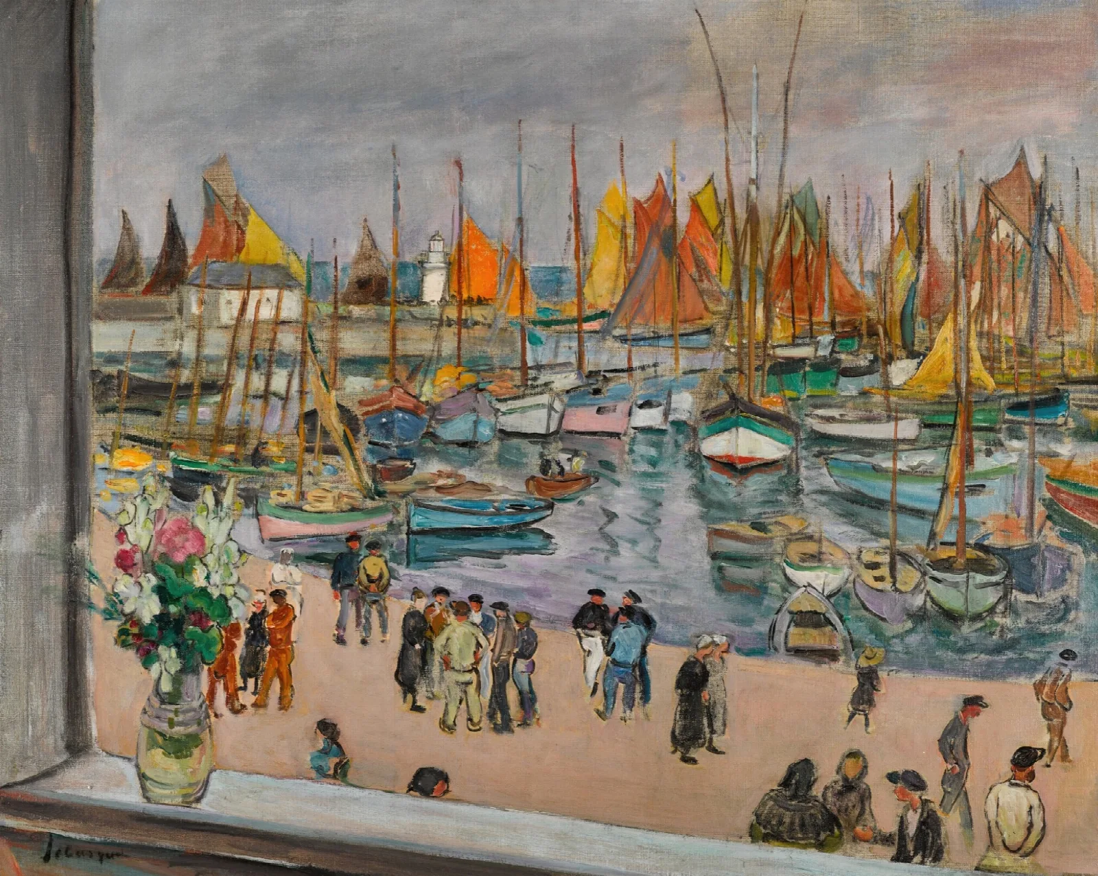 Lile Dyeu Fenetre Ouverte Sur Le Port Wall Art by Henri Lebasque - Canvas Print