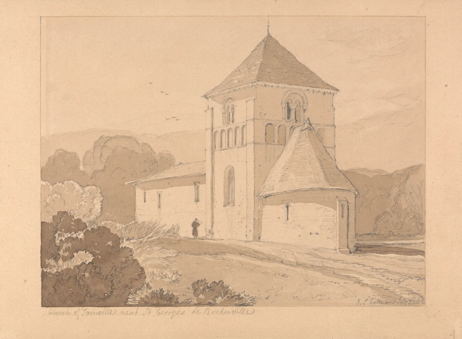 Church Of Yainville Near Saint Georges De Bocherville Normandy Wall Art by John Sell Cotman - Canvas Print