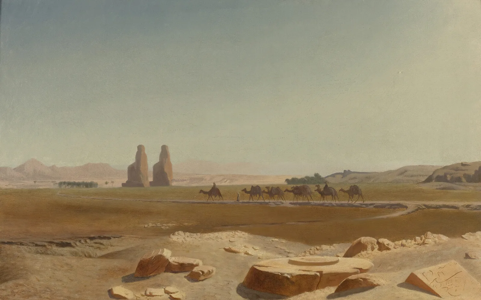 Caravan Passing The Colossi Of Memnon Thebes 2 Wall Art by Jean-Léon Gérôme - Canvas Print