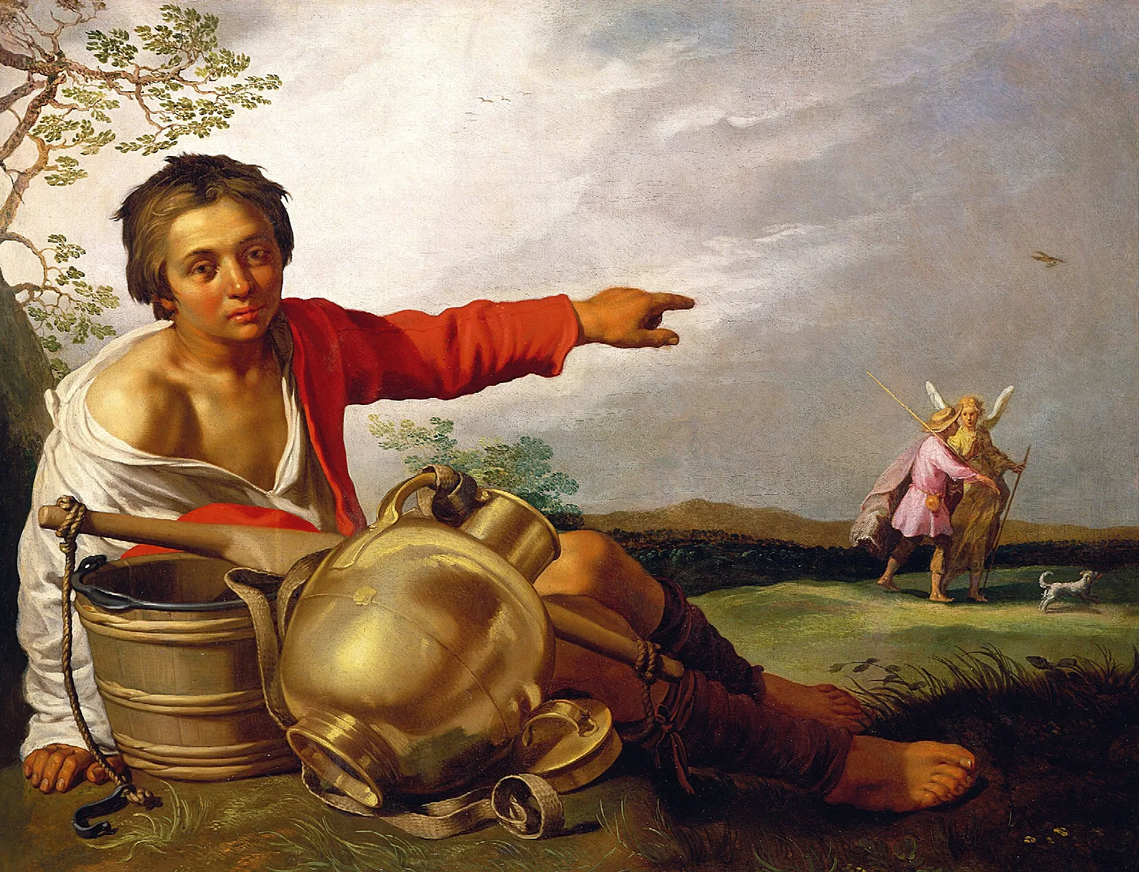 Shepherd Boy Pointing At Tobias And The Angel Wall Art by Abraham Bloemaert - Canvas Print