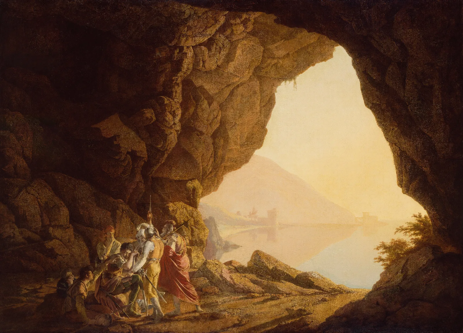 Grotto By The Seaside In The Kingdom Of Naples With Banditti Sunset Wall Art by Joseph Wright of Derby - Canvas Print