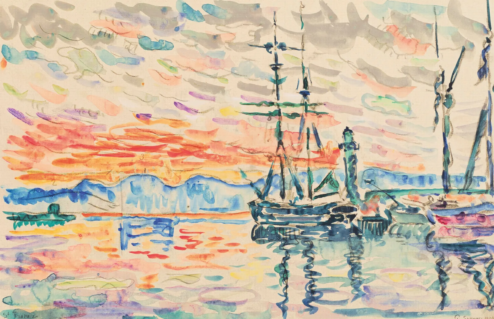 Saint Tropez Le Port Au Coucher Du Soleil Wall Art by Paul Signac - Canvas Print