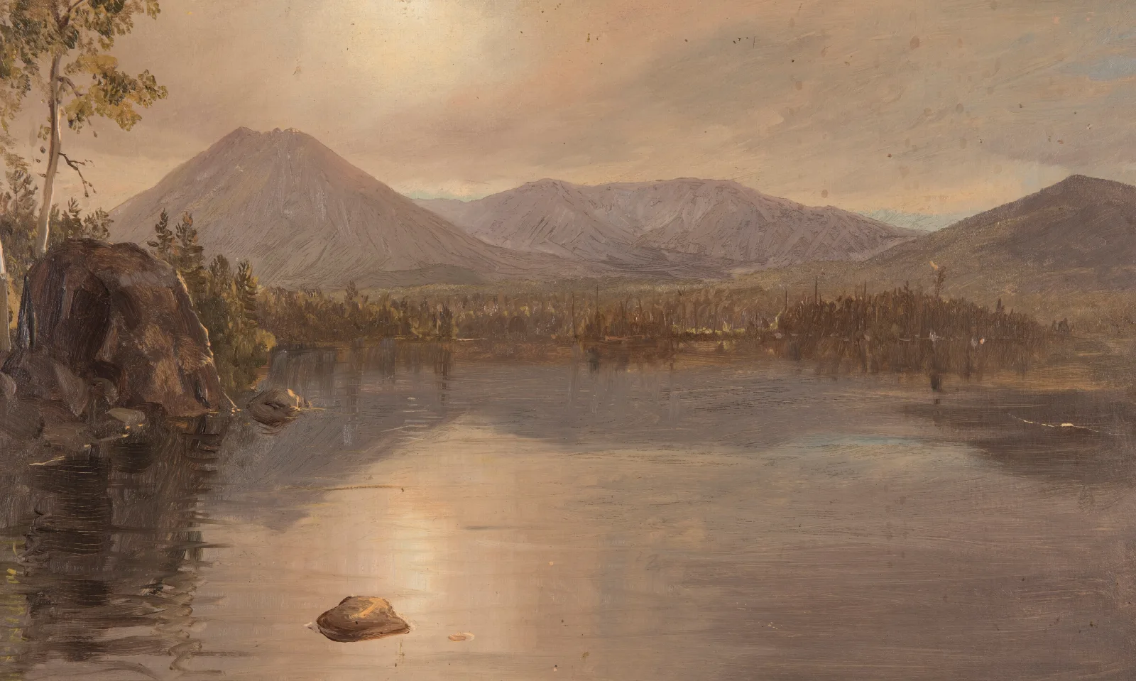 Mounts Katahdin And Turner From Lake Katahdin Maine Wall Art by Frederic Edwin Church - Canvas Print
