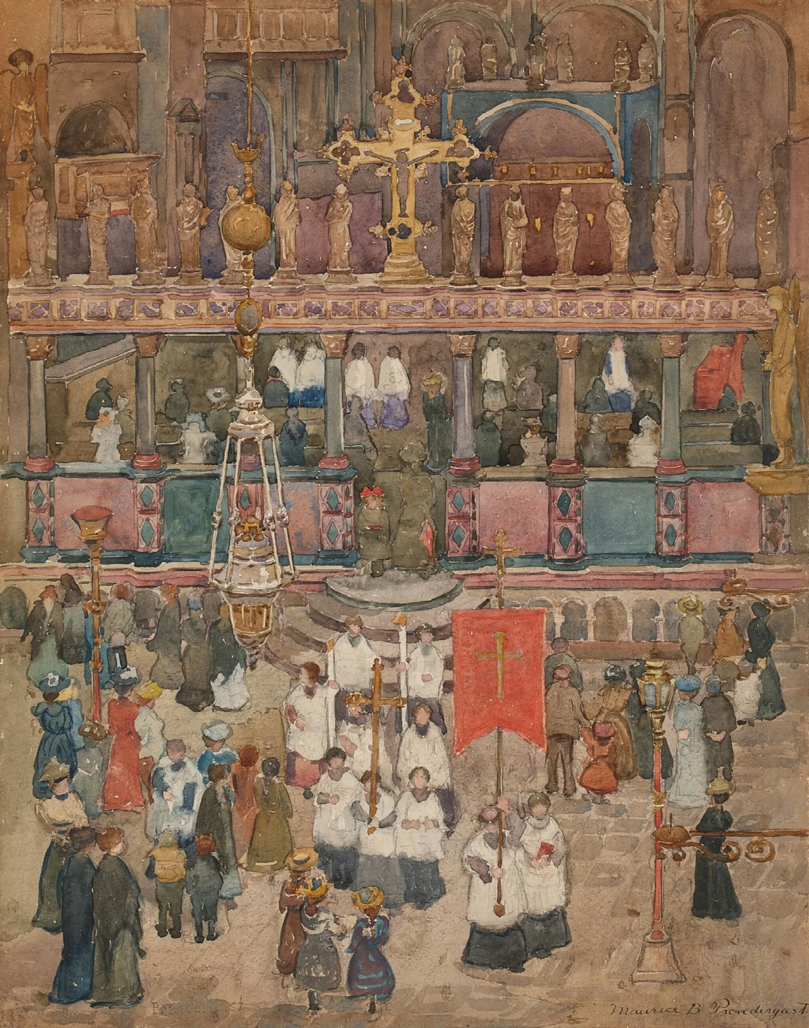 Easter Procession St Marks Wall Art by Maurice Prendergast - Canvas Print
