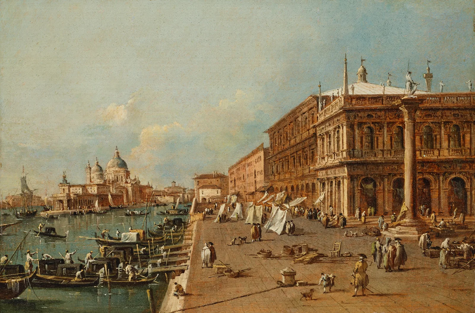 Venice The Molo With The Libreria The Punta Della Dogana And Santa Maria Della Salute Wall Art by Francesco Guardi - Canvas Print