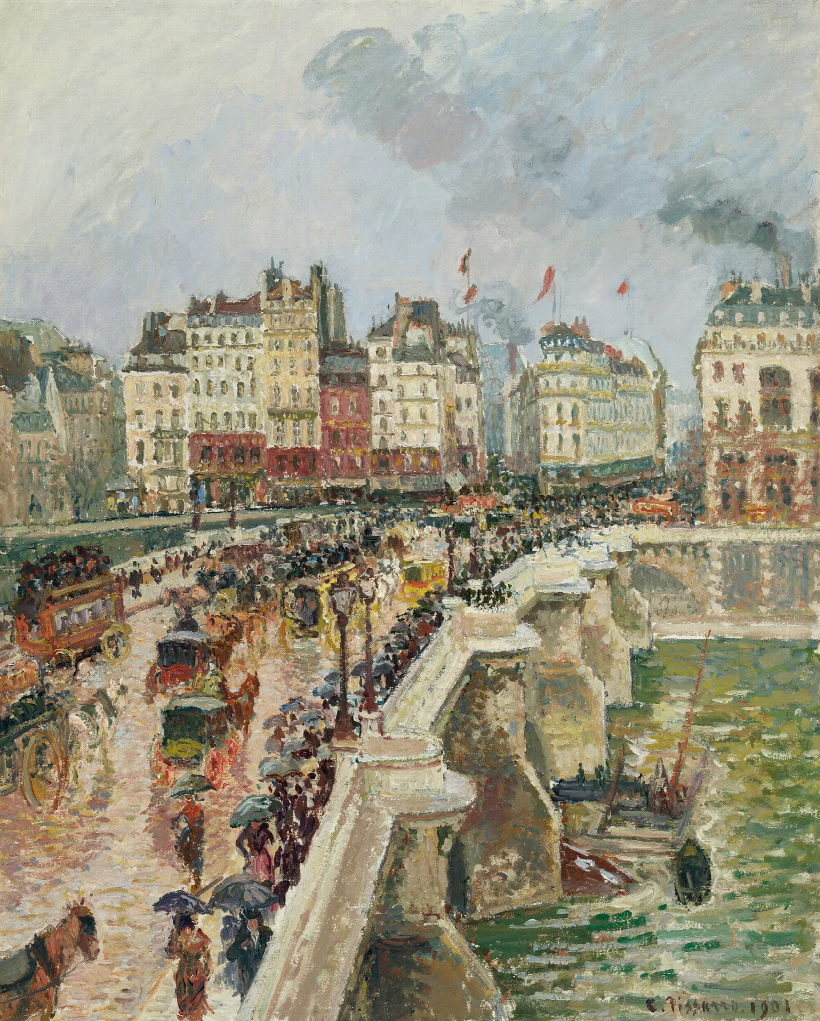 Le Pont Neuf Apres Midi De Pluie Wall Art by Camille Pissarro - Canvas Print
