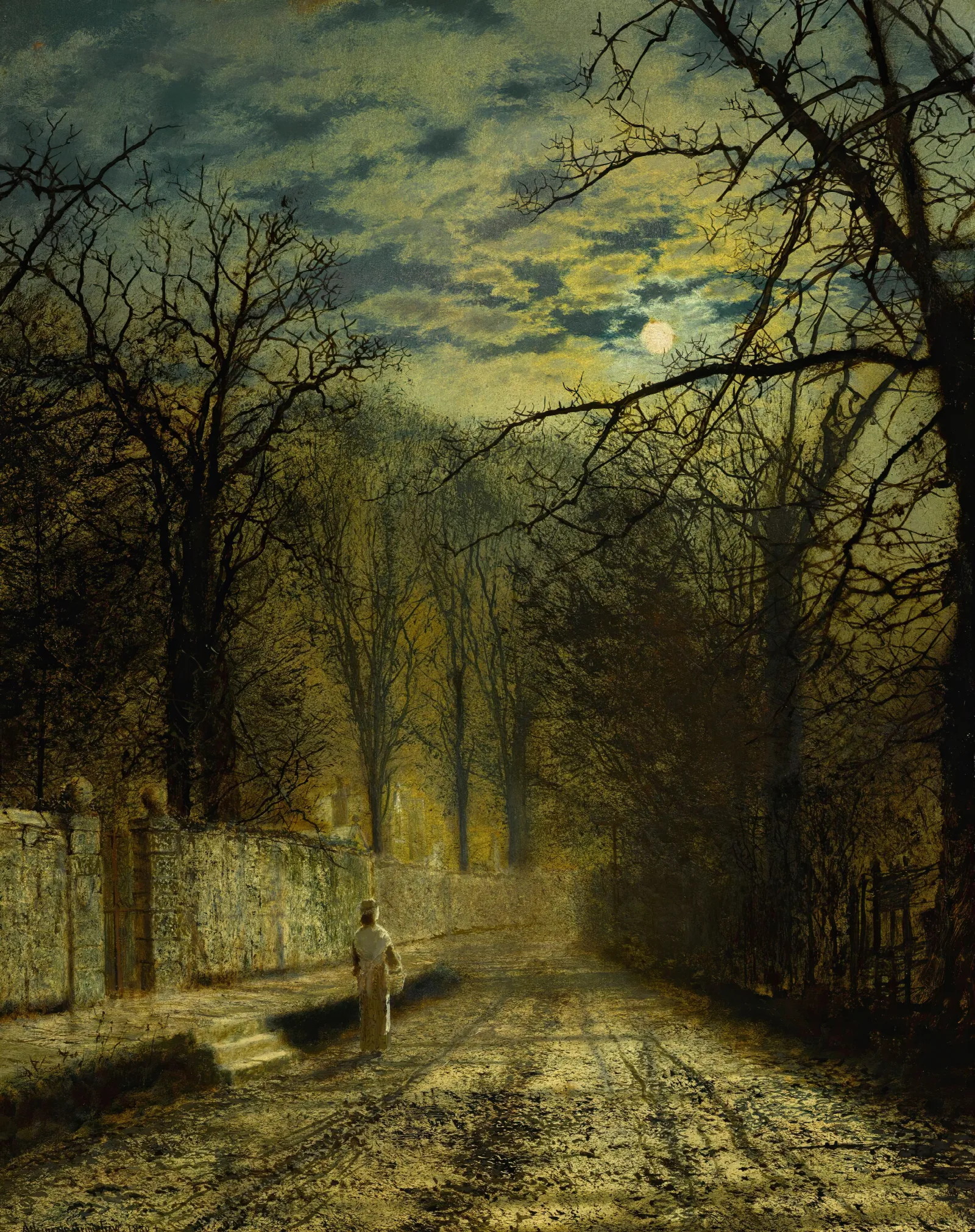 A Moonlit Street Wall Art by John Atkinson Grimshaw - Canvas Print