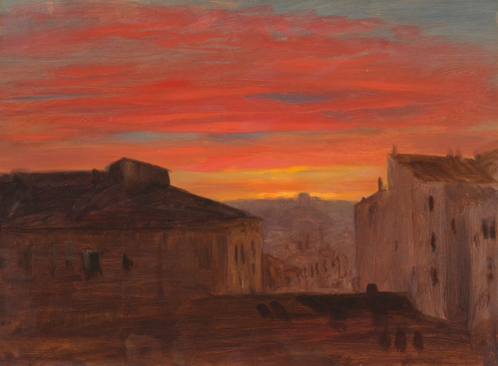 Rooftops At Sunset From The Pincio Rome Wall Art by Frederic Edwin Church - Canvas Print