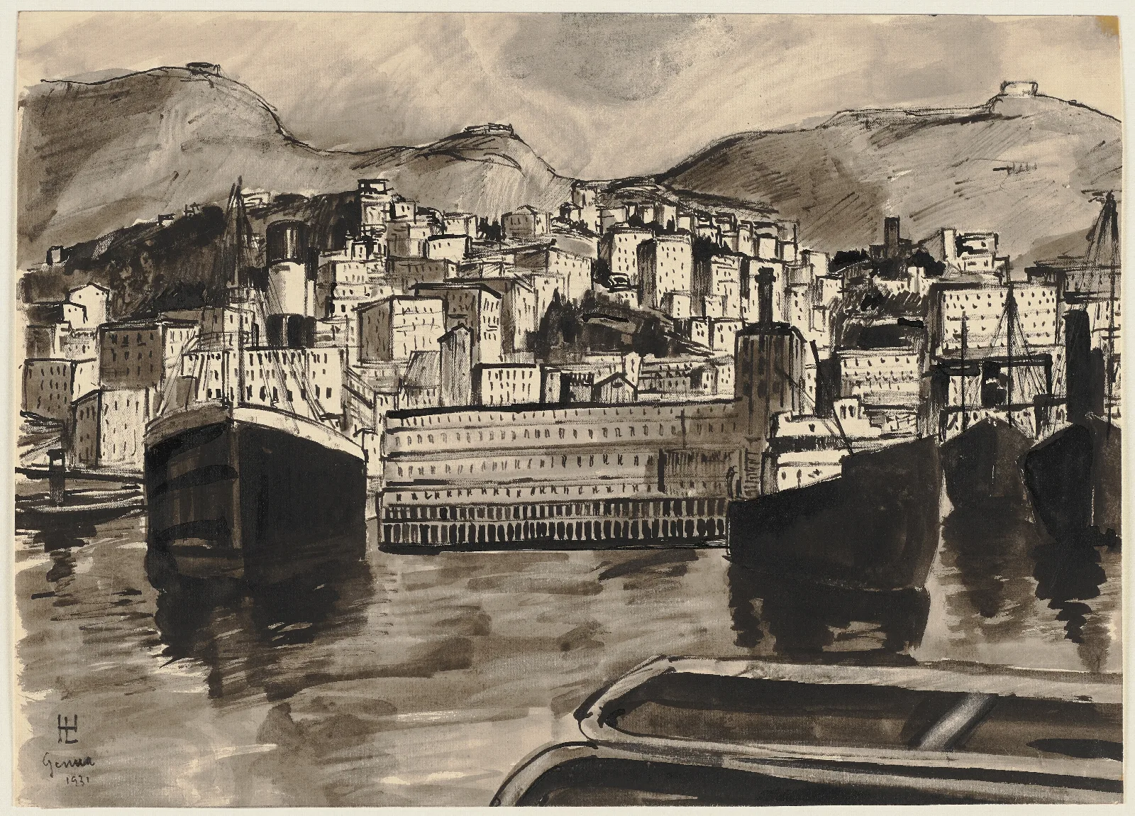 Harbour View Of Genoa Wall Art by Hermann Lismann - Canvas Print