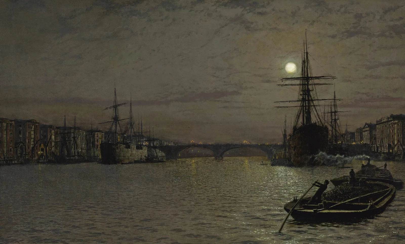 The Pool And London Bridge At Night Wall Art by John Atkinson Grimshaw - Canvas Print