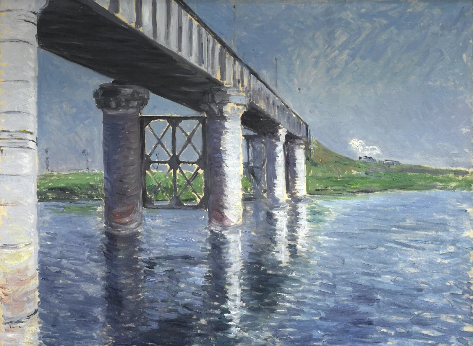 The Seine And The Railroad Bridge At Argenteuil La Seine Et Le Pont Du Chemin De Fer Dargenteuil Wall Art by Gustave Caillebotte - Canvas Print