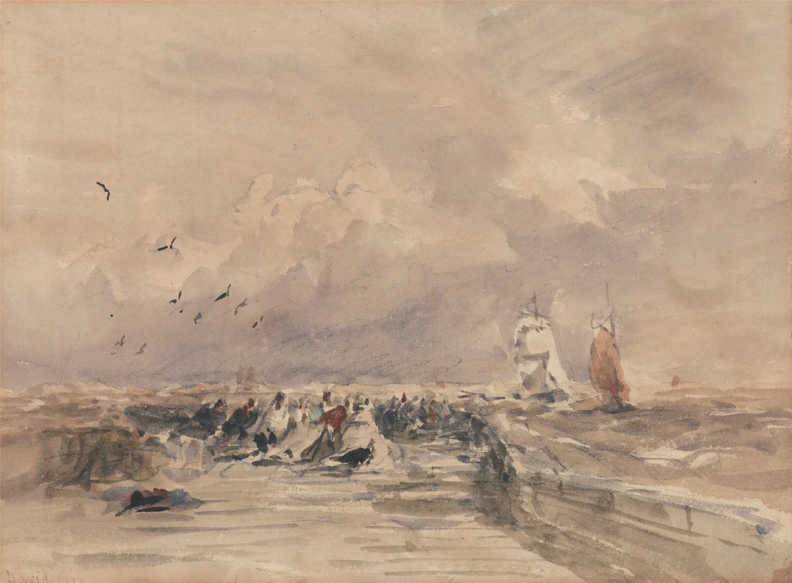 Dieppe Pier Stiff Breeze Wall Art by David Cox - Canvas Print