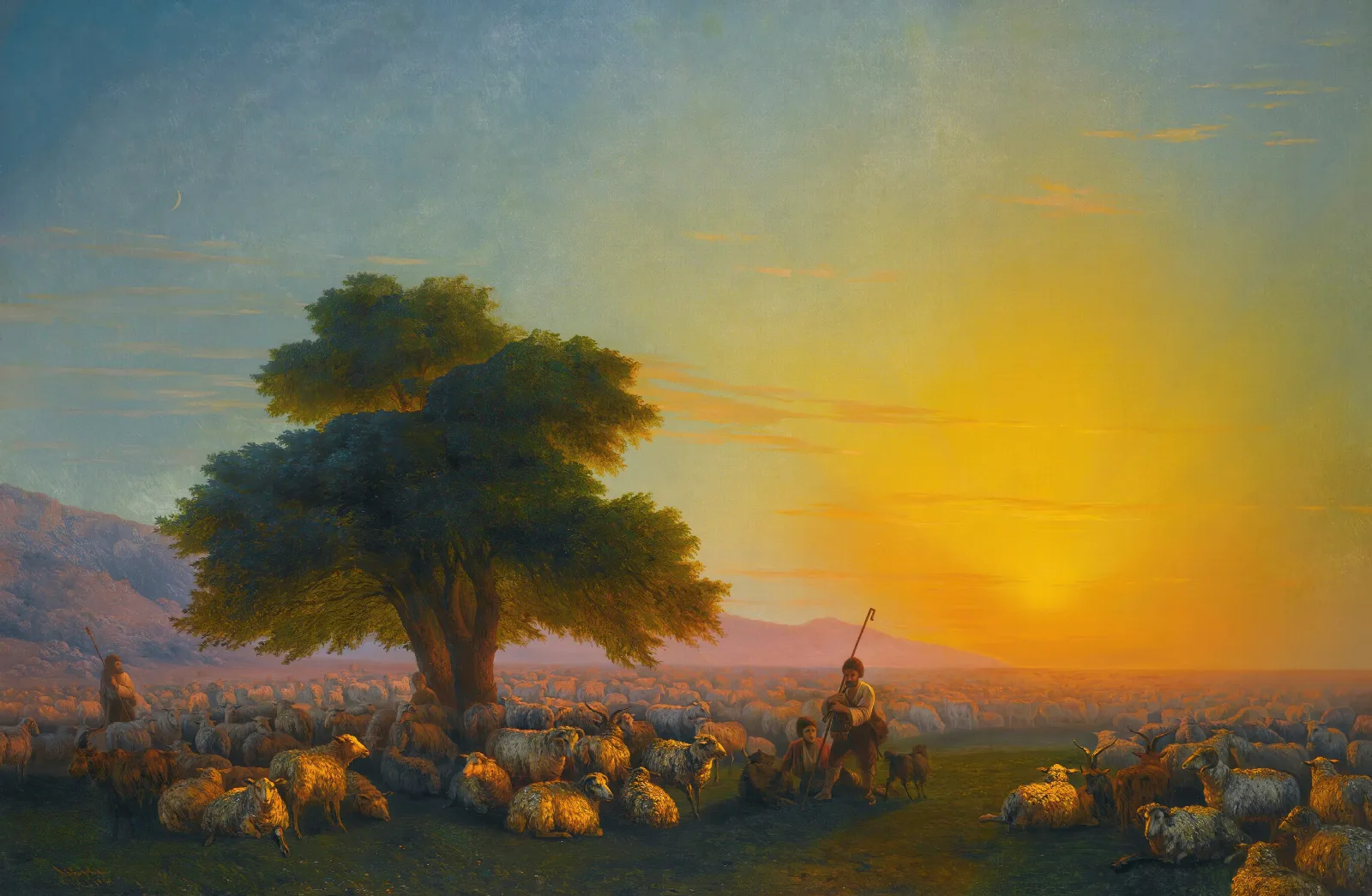 Shepherds With Their Flock At Sunset Wall Art by Ivan Konstantinovich Aivazovsky - Canvas Print