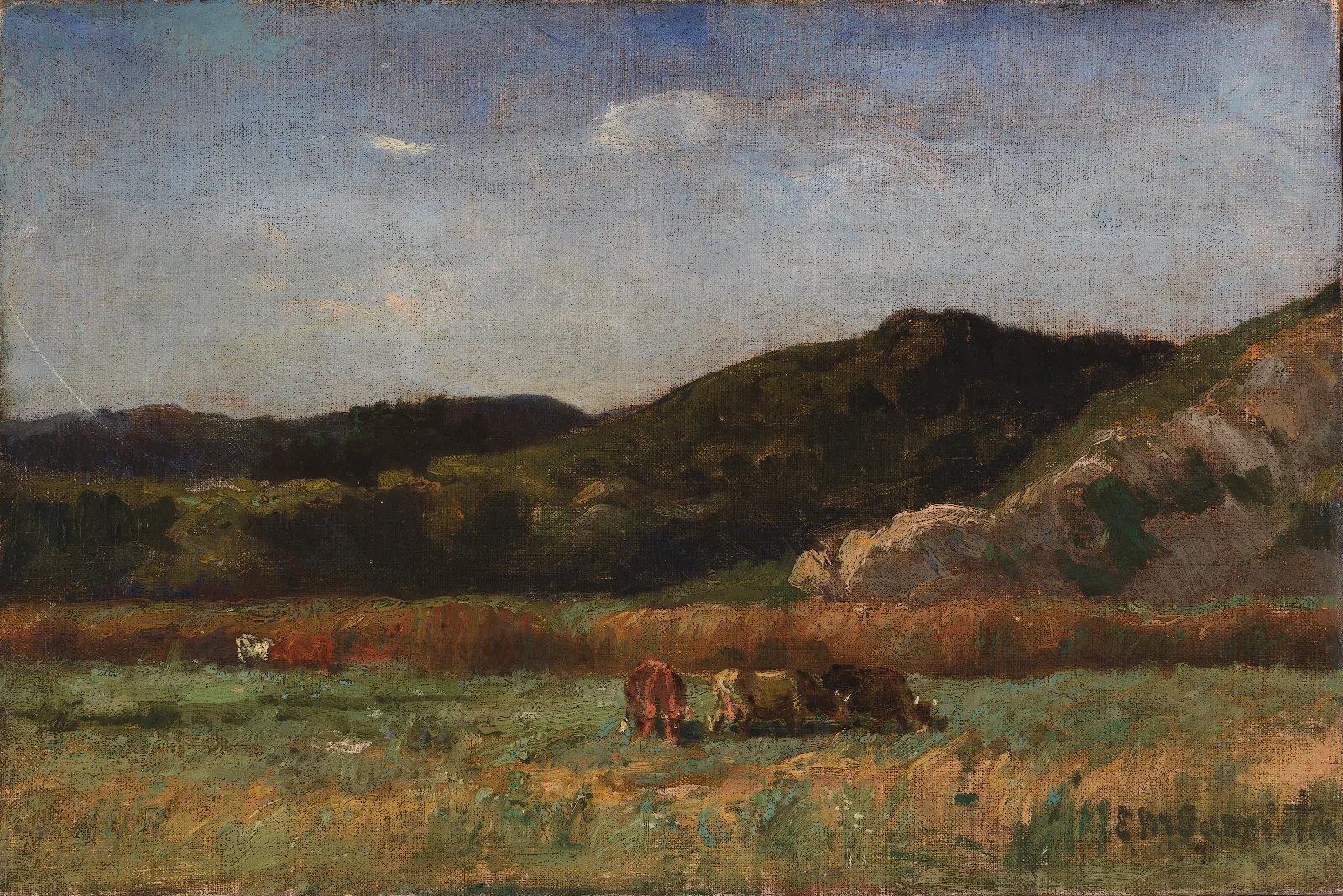 Landscape Landscape With Cows Grazing Hills by Edward Mitchell Bannister (1891) Wall Art by Edward Mitchell Bannister - Canvas Print