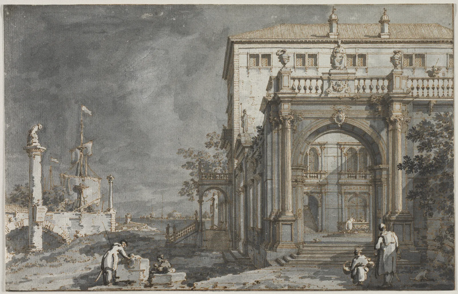 Capriccio A Palace With A Courtyard By The Lagoon Wall Art by Canaletto - Canvas Print