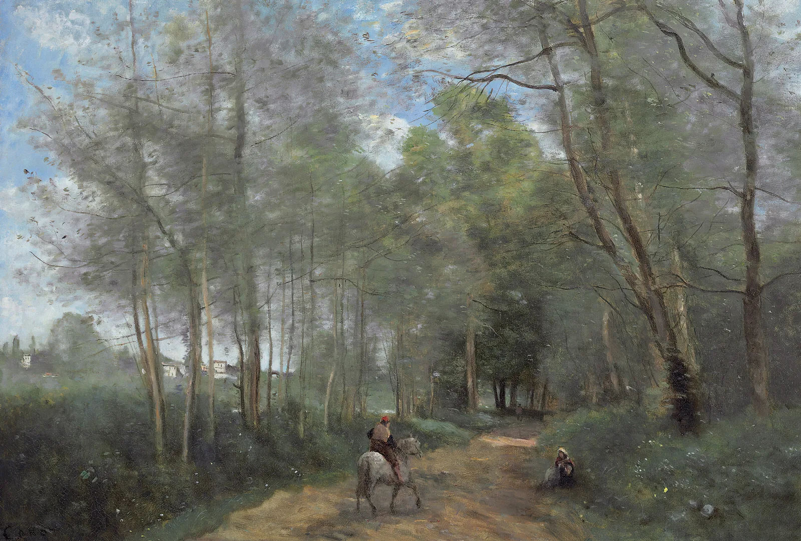 Ville Davray Le Cavalier A La Entree Du Bois Wall Art by Jean-Baptiste-Camille Corot - Canvas Print