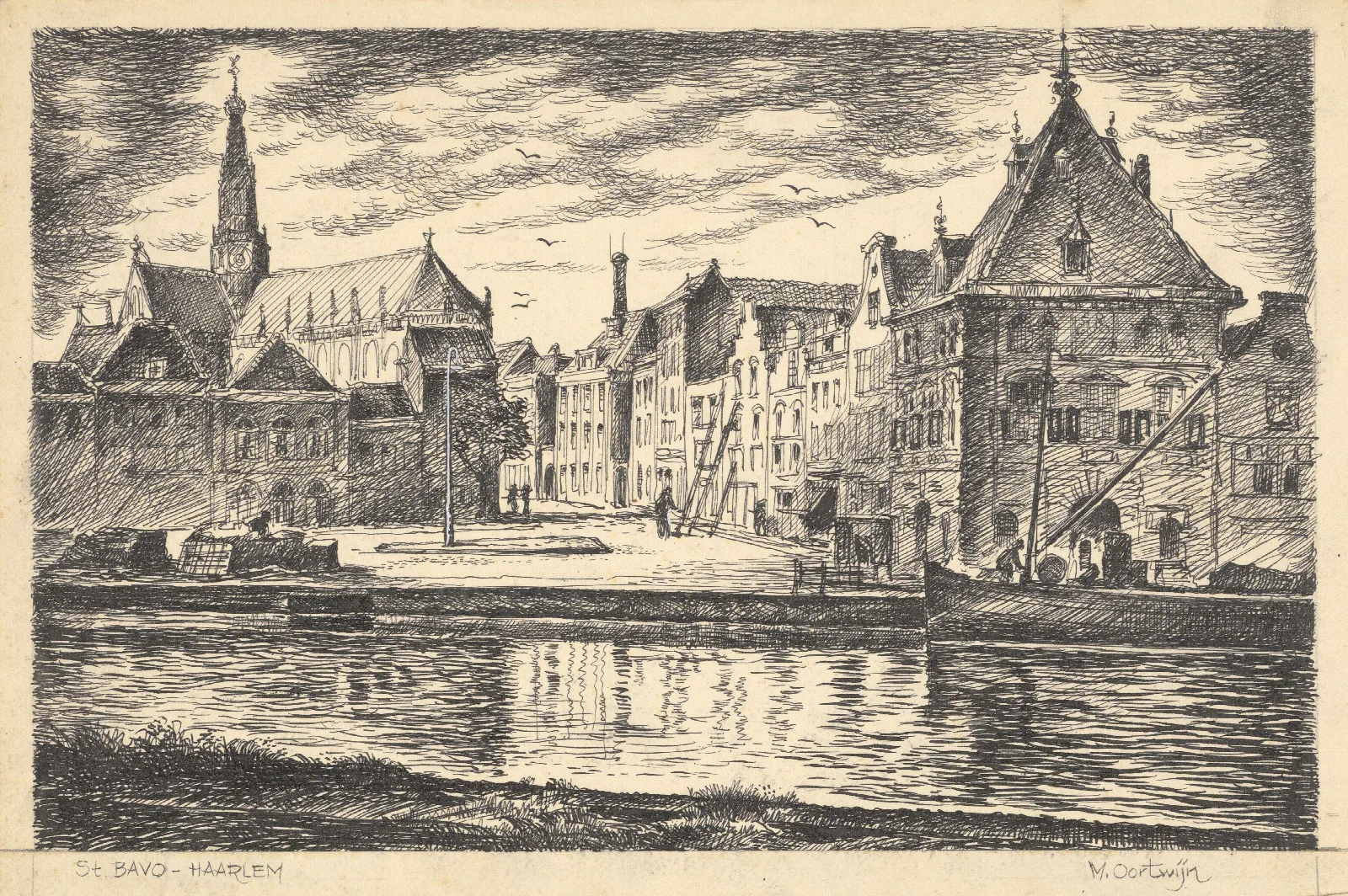 Gezicht Vanaf Het Spaarne Op De Waag En Damstraat In De Verte De Grote Of Sint Bavokerk Wall Art by Maarten Oortwijn - Canvas Print