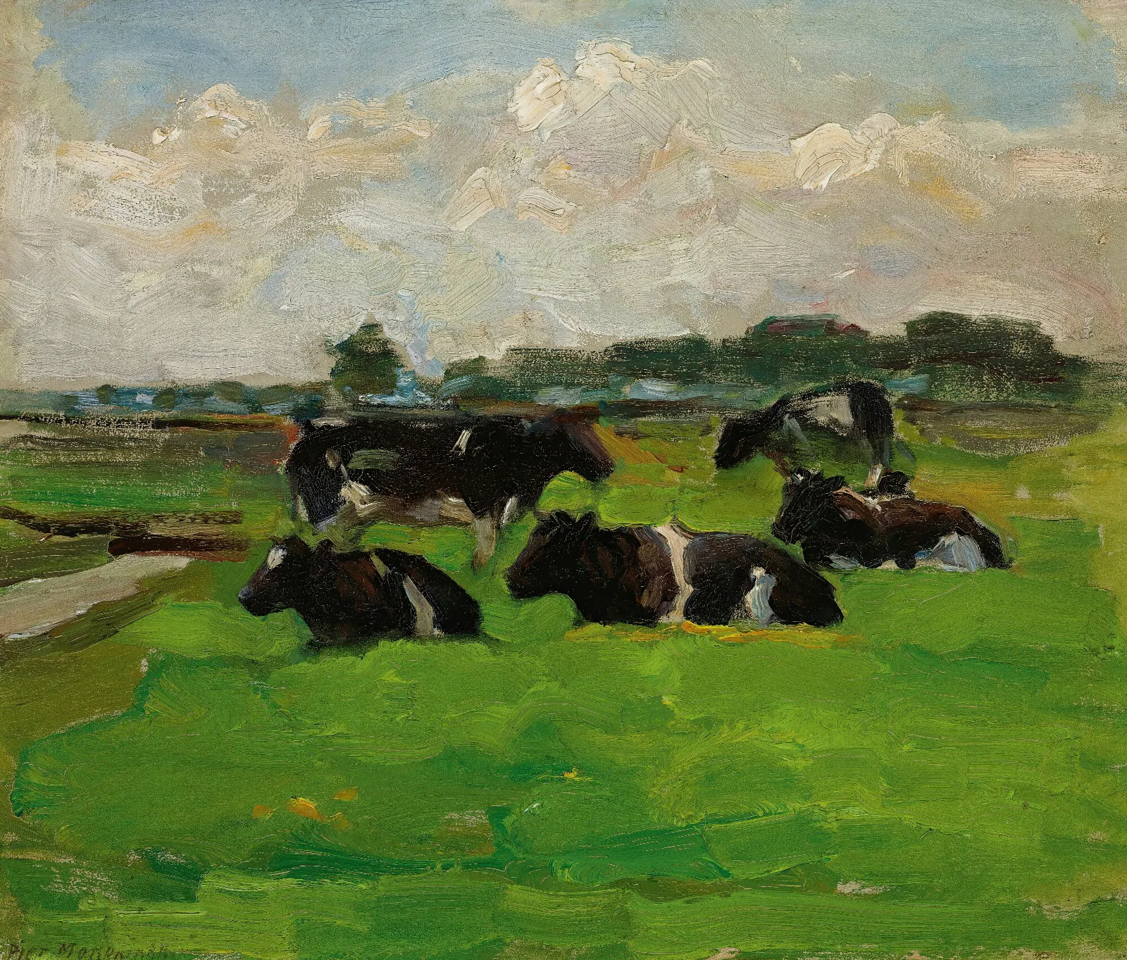 Landscape With Group Of Five Cows Wall Art by Piet Mondrian - Canvas Print