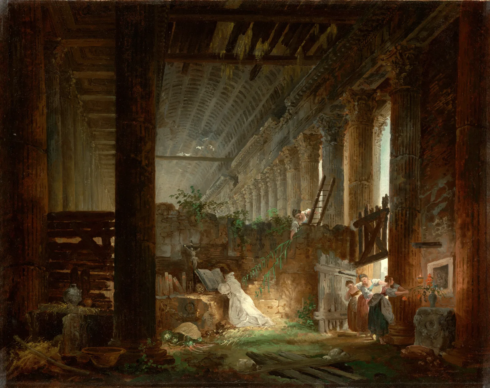 A Hermit Praying In The Ruins Of A Roman Temple Wall Art by Hubert Robert - Canvas Print