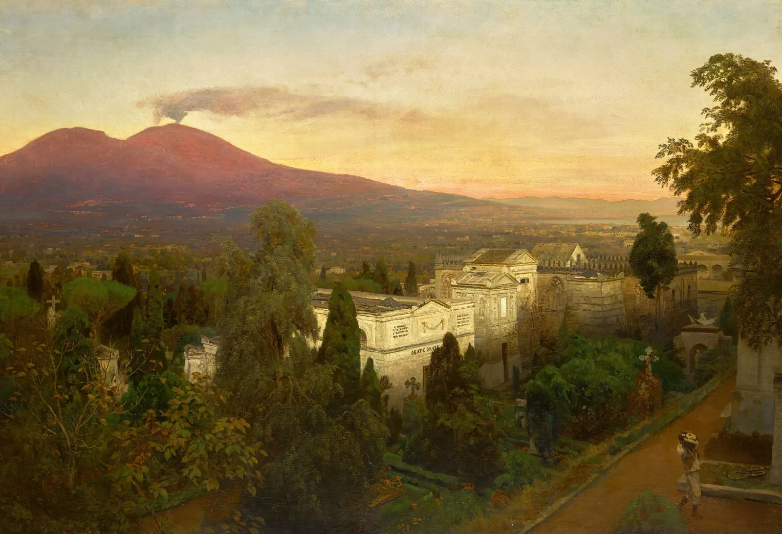Campo Santo In Poggioreale The Vesuvius Beyond Wall Art by Oswald Achenbach - Canvas Print