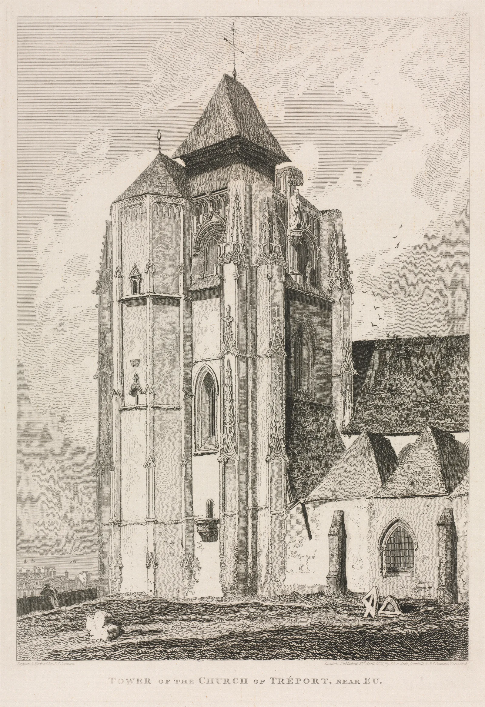 Tower Of The Church Of Treport Near Eu Wall Art by John Sell Cotman - Canvas Print