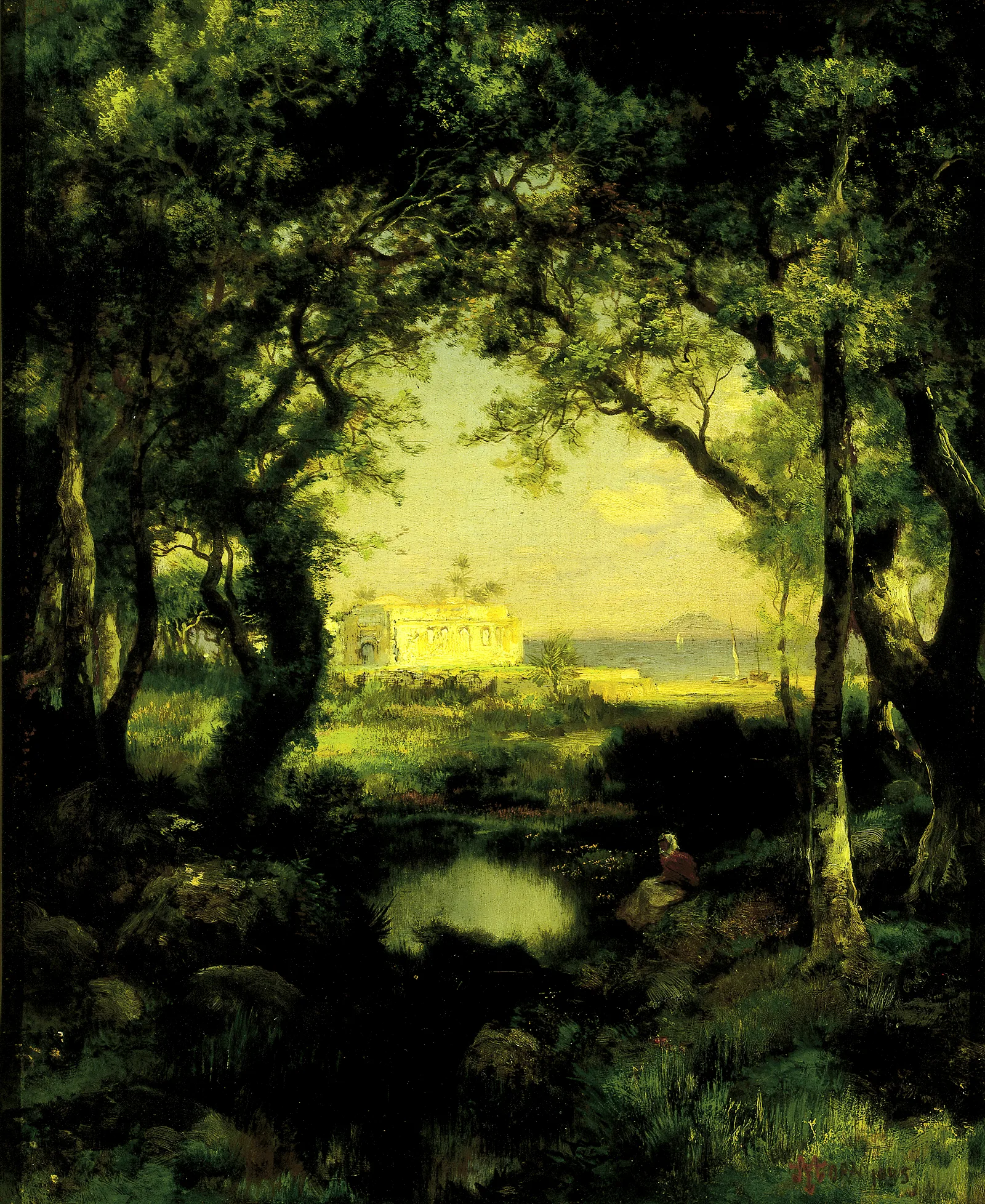 A Mexican Hacienda Lake Cuitzeo Wall Art by Thomas Moran - Canvas Print