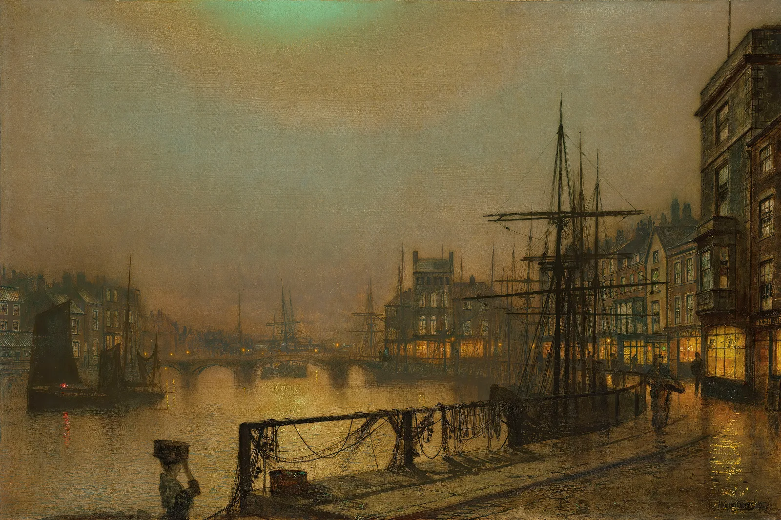Whitby At Night Wall Art by John Atkinson Grimshaw - Canvas Print