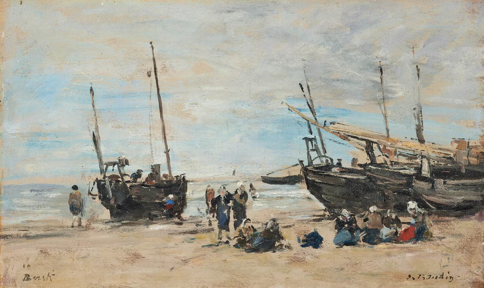 La Plage De Berck A Maree Basse Wall Art by Eugène Boudin - Canvas Print