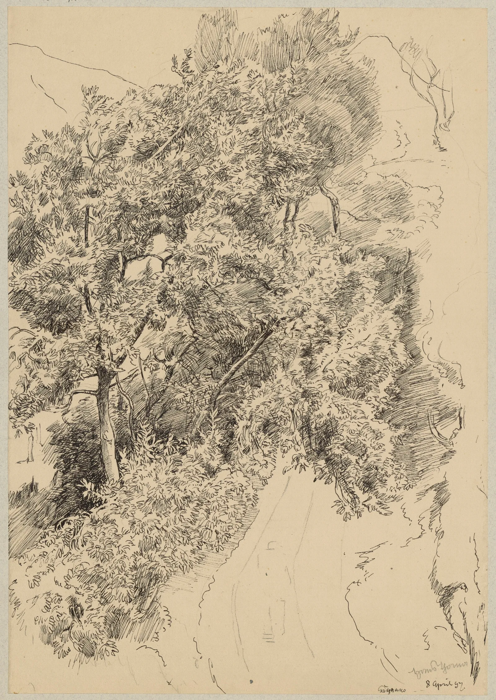 View Of A Mountain Road Among Trees In Cargnaco Wall Art by Hans Thoma - Canvas Print