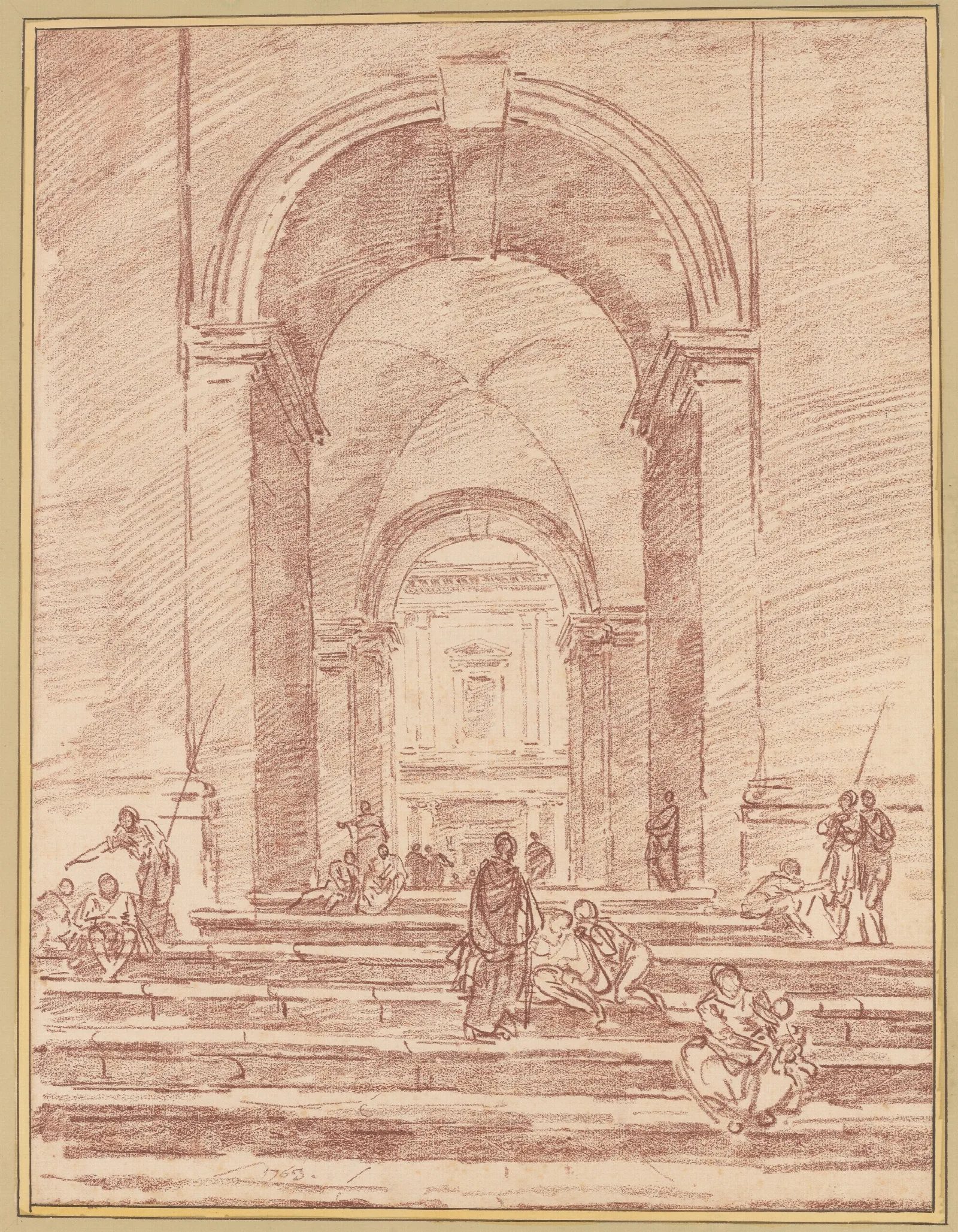 Figures In A Roman Arcade Wall Art by Hubert Robert - Canvas Print