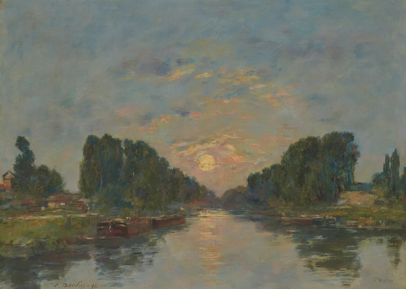Saint Valery Sur Somme Effet De Lune Sur Le Canal Wall Art by Eugène Boudin - Canvas Print