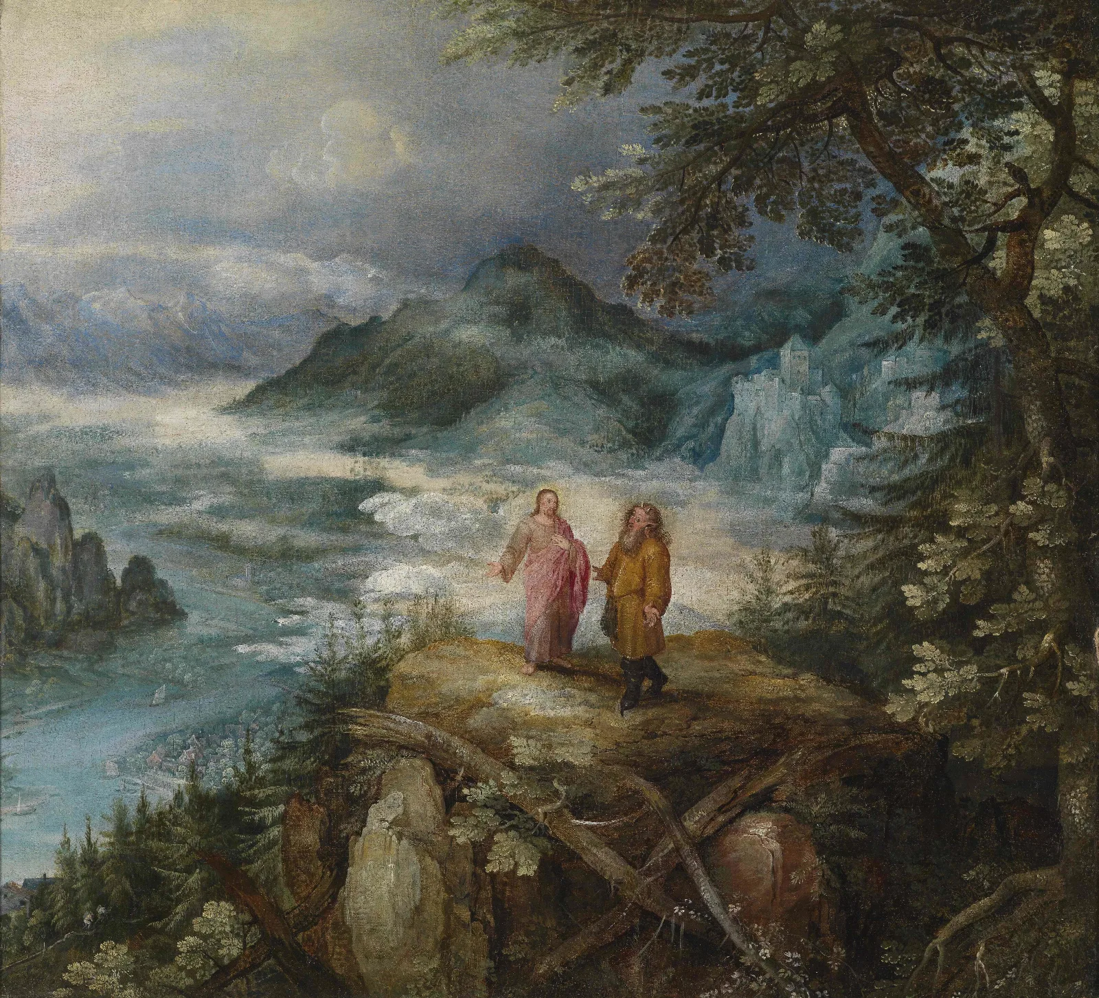 Mountain Landscape With The Temptation Of Christ Wall Art by Jan Brueghel The Elder - Canvas Print